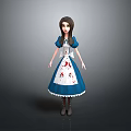 Game Film Character 3D Model With Blue Dress White Apron Red Heart Patterns Brown Hair