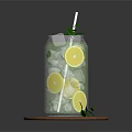 Refreshing Silver Can Drink With Ice Cubes Mint Leaves And Straw On Brown Tray