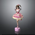 Standing Cartoon Character Doll With Pink Ruffled Dress Brown Hair Bowknot And Pink Base