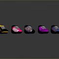 Colorful Athletic Sports Shoes with Various Designs and Vibrant Upper Patterns on Dark Background