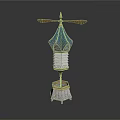 Ornamental Blue And White Household Decor Item With Gold Accents And Tower Like Design