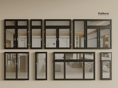 Modern Black Frame Casement Windows With Various Designs And Glass Panels For Home 3d model