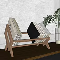 Minimalist Wooden Bookcase With Stacked Books And Green Plant In Glass Vase