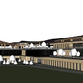 Traditional Roof Visitor Center With Modern Wooden Design And White Conical Landscaping