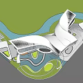 Modern Sales Office Building With Flowing Curved Design And Green Landscape