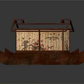 Traditional Classical Water Transport With Red Frame Lattice Windows And Decorative Paintings