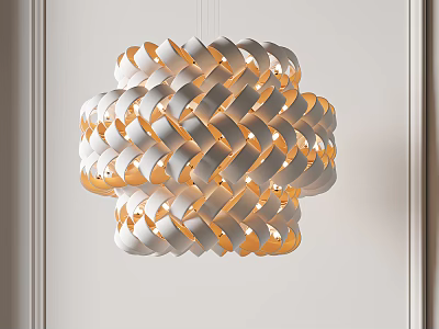Modern Woven Chandelier With Layered Structure White Exterior And Warm Yellow Lighting 3d model