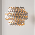 Modern Woven Chandelier With Layered Structure White Exterior And Warm Yellow Lighting