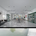 Bright Spacious Modern Open Office Interior With Comfortable Seats Storage Racks And Contemporary Pendant Lights