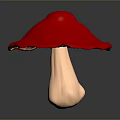 Red Mushroom Plant With Bright Red Cap And Light Colored Stem On Gray Background