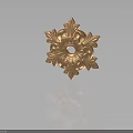 Golden Carved Flower Ornament With Intricate Petal Design And Center Hole