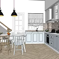 White Kitchen Interior With Cabinets Tile Backsplash Oven And Curtains