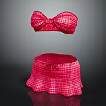 Women's Pink Plaid Bikini Top with Bow and Matching Skirt Set