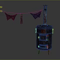 Rusty Vintage Stove With Chimney And Clothesline Hanging Colorful Garments