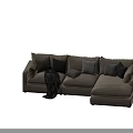 Modern Beige Fabric Sectional Sofa With Decorative Pillows And Throw Blanket 3d model