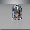 Men's Formal Plaid Suit Blue Orange And White Checkered With Green Tie For Formal Occasions