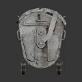 Old Metal Trash Bin With Lid And Wheels Weathered Surface Rusty Details 3d model