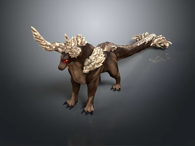 Mythical Creature Character With Brown Body Red Eyes Horned Appendages And Scaled Features 3d model