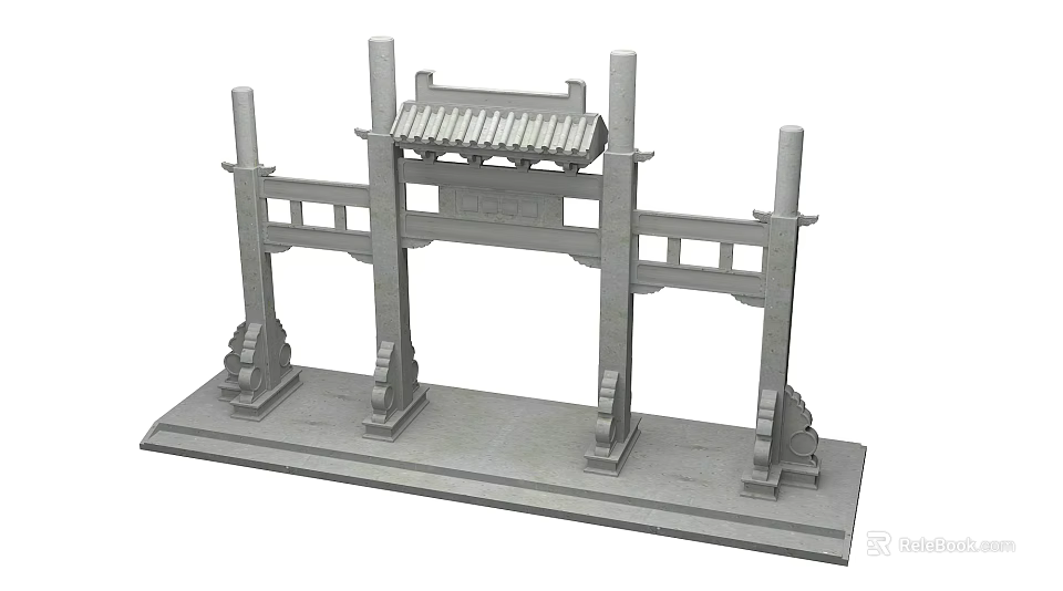 Traditional Chinese Memorial Archway With Classic Roof Columns And Stone Base 3d model 