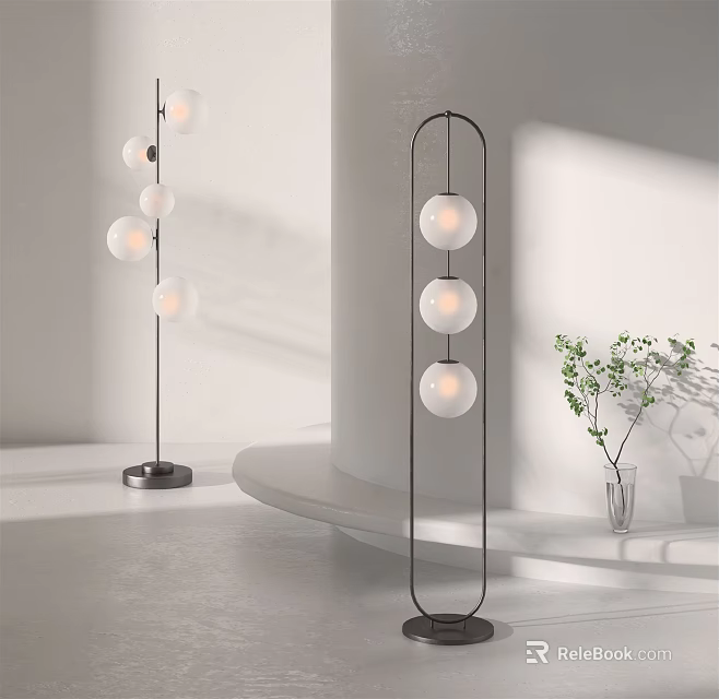 Modern Floor Lamp With Spherical Bulbs And Minimalist Black Stand For Interior Lighting 3d model 