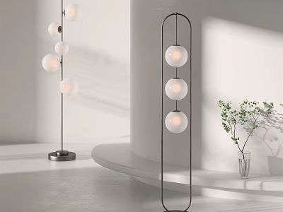 Modern Floor Lamp With Spherical Bulbs And Minimalist Black Stand For Interior Lighting 3d model