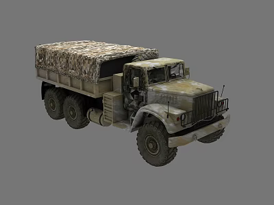 Military Style Utility Vehicle With Camouflage Cargo Bed And Six Wheel Design 3d model