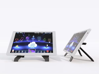 Modern Commercial Tablets With Stand Featuring Cloud Icon And Business Apps 3d model