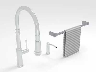 Modern Kitchen Faucet With Towel Rack Striped Towel And Small Auxiliary Faucet 3d model
