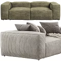Two Seater Sofa With Ribbed Striped Fabric And Cozy Throw Pillows Plus Blanket