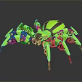 Game Movie Character Spider Robot With Green And Black Multiple Legs White Dots Red Eyes