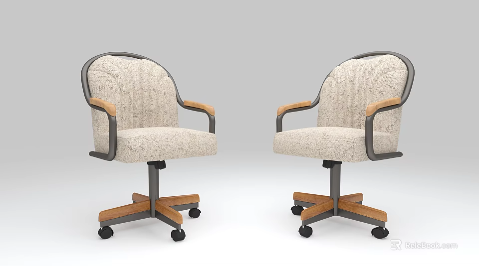 Office Chairs With Curved Backrest Wooden Armrests Upholstered Seat Metal Base And Wheels 3d model 