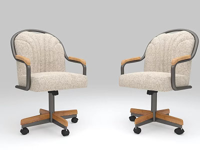 Office Chairs With Curved Backrest Wooden Armrests Upholstered Seat Metal Base And Wheels 3d model