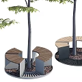 Contemporary Outdoor Tree Pit Design Featuring Wood And Metal Seating And Lush Trees
