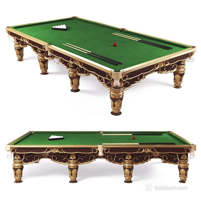 Luxury Billiard Table With Golden Carved Legs And Green Felt Surface For Home Entertainment 3d model 