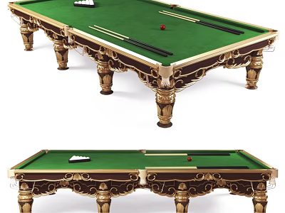 Luxury Billiard Table With Golden Carved Legs And Green Felt Surface For Home Entertainment 3d model