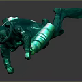 Game Movie Character 3D Model In Green Diving Suit With Oxygen Tank Floating