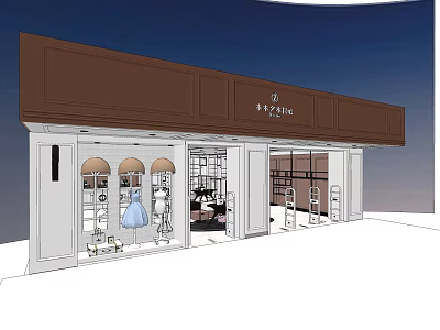 Modern Fashionable Clothing Store Exterior With Illuminated Window Displays And Mannequins 3d model
