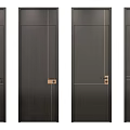 Modern Dark Colored Hinged Doors With Metal Accents And Wooden Texture