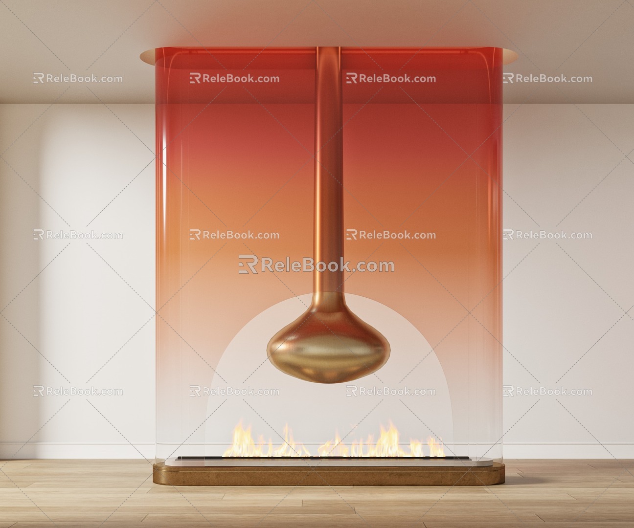 Glass gradient fireplace partition 3d model