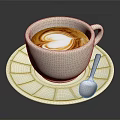 Latte Art With Heart Shape In White Coffee Cup On Saucer And Spoon