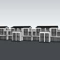 Modern Row Townhouse Exterior with Landscaped Gardens Large Windows and Water Features