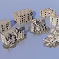 Damaged Urban Building Complex With Collapsed Structures Broken Walls And Scattered Rubble