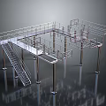 Industrial Steel Platform Structure With Staircase Railings And Support Columns 3d model