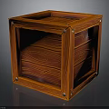 Wooden Cube Decorative Box With Red Wood Grain And Metal Rivets Polished Surface