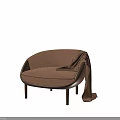 Modern Single Chair With Plush Brown Fabric And Leather Accents Draped Cloth On Armrest