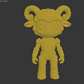Golden Sheep Creature Character With Robot Style Body And Curly Horns