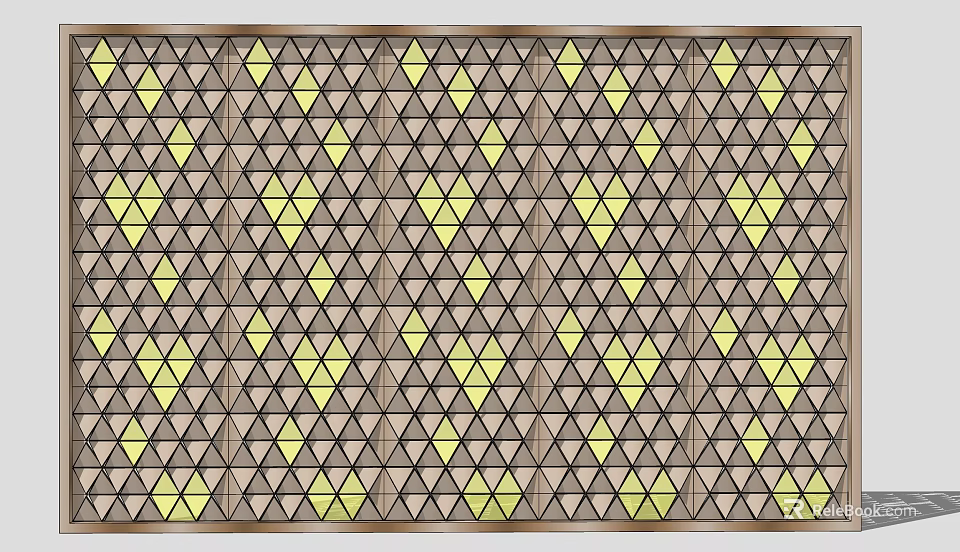 Modern Feature Wall Design With Triangular Geometric Pattern Yellow Triangles And Brown Frame 3d model