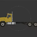 Yellow Truck Chassis With Cab And Multiple Wheels On Black Background 3d model