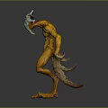 Game Movie 3D Character With Yellow Body Blue Head Horns Red Markings Large Claws