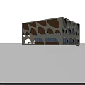 Modern Commercial Complex Exterior With White Roof And Brown Geometric Facade Elements